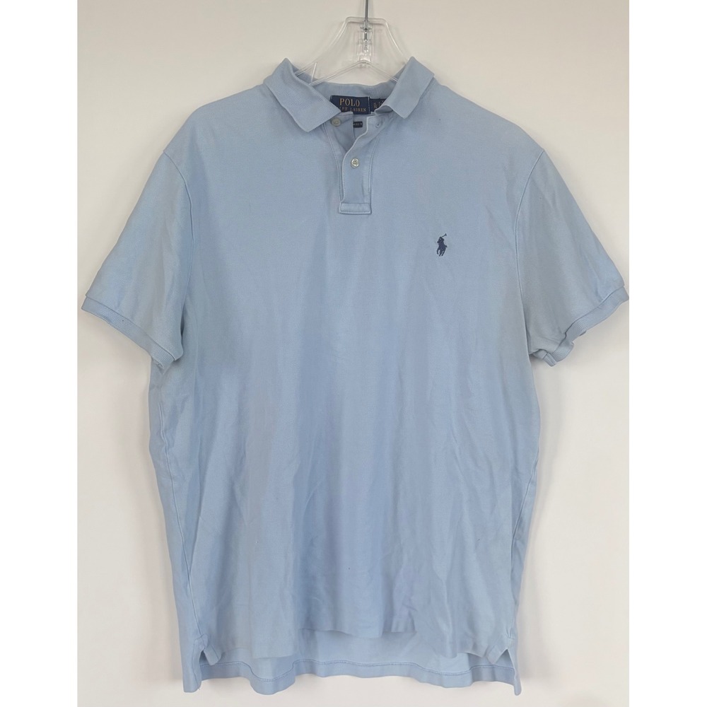 Polo Ralph Lauren Men XL Custom Slim Fit Light Blue Pique Polo Golf Shirt Cotton